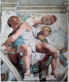 Prorok Jonasz, fresk Michała Anioła w Kaplicy Sykstyńskiej.